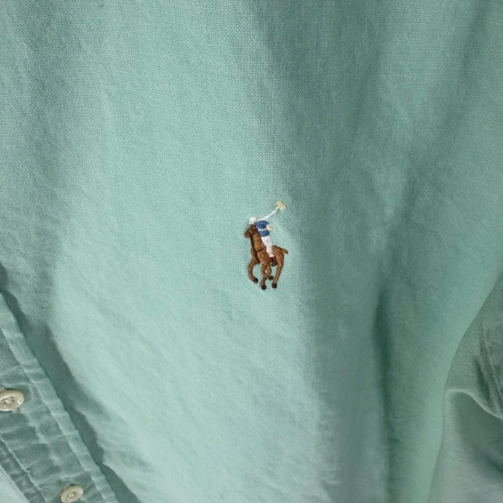 Ralph Lauren Mens XL Custom Fit Short Sleeve Button Down Shirt Mint Green Cotton